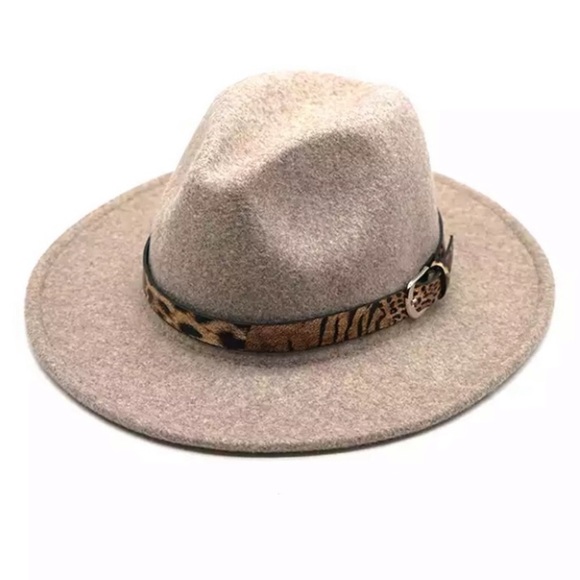 Accessories - SOLD OUT Oatmeal Boho Animal Print Belted Fedora Hat